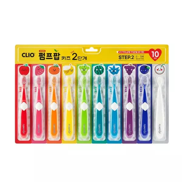 크리오 펌프팝 키즈 2단계 초극세모 칫솔 10입