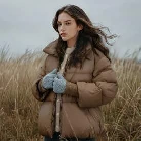 지센 리사이클 니트후드 덕다운 숏 점퍼