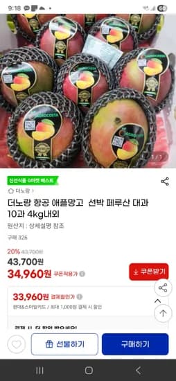 애플망고 페루산 대과 10과 4kg