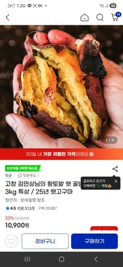 김민상 햇꿀밤고구마 핫딜 특상 5키로 지마켓삼카-11910원