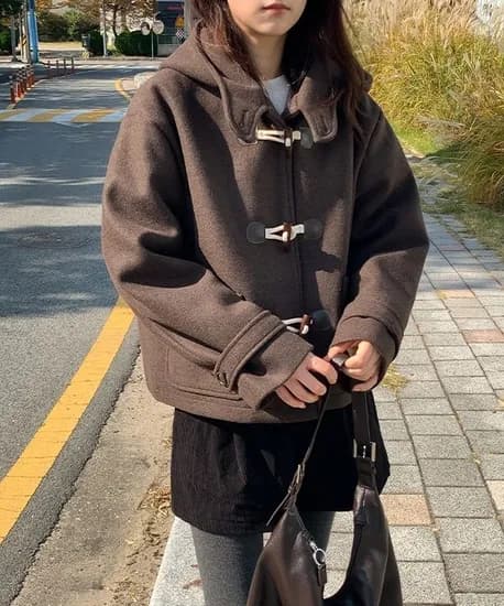 떡볶이 후드 숏코트 울 누빔