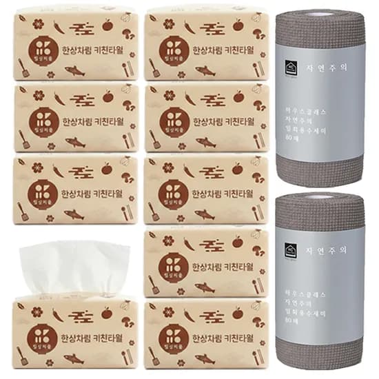 뽑아쓰는 키친타올 100매 9개 일회용 수세미 80매 2개