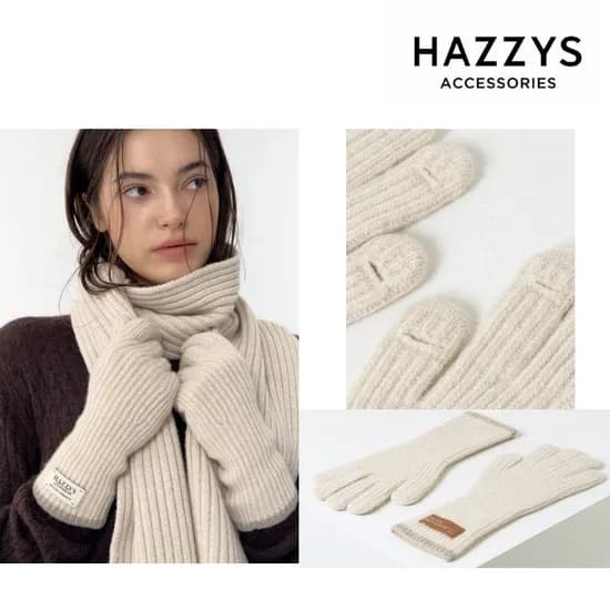 헤지스 ACC 베이지 라인배색 캐시미어혼방 핑거홀 여성 장갑