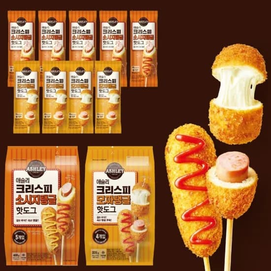 애슐리 크리스피 핫도그 소시지탱글 5개 모짜탱글 4개