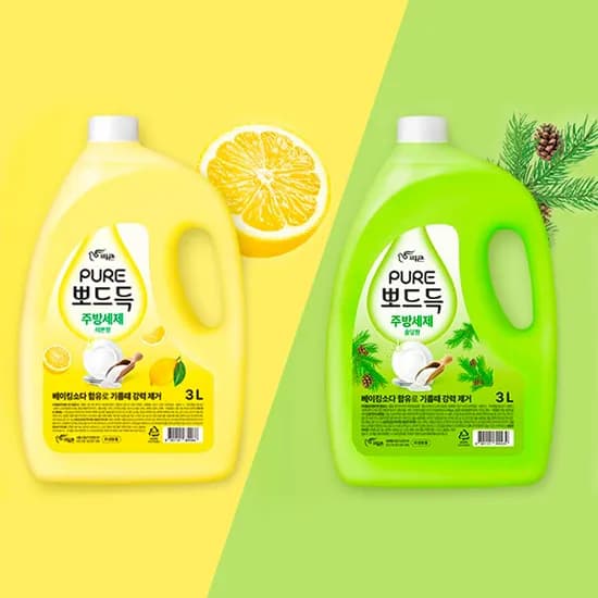 피죤 퓨어 주방세제 레몬향+솔잎향 3L 1+1통 총6L 9,900원 무배