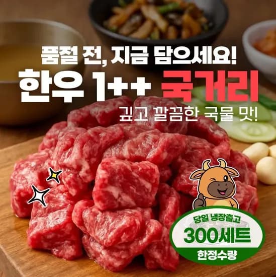 프루토마켓 깔끔한 한우1++ 국거리 초핫딜 300g 9,300원