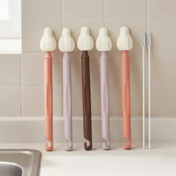 몽글이 젖병솔 젖꼭지솔 텀블러 세척솔 롱미니5p + 먼지캡3p or 빨대솔2p 7,900원 무배 수량 500개