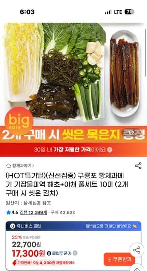 구룡포 황제과메기 기장물미역 해초+야채풀세트 10미 유클17,300원~