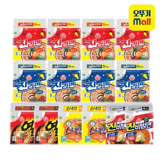 오뚜기 진매20봉+진순20봉+진비빔8봉+스낵면10봉+열라면10봉 39,218원