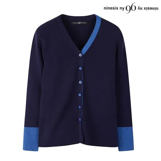 배색 라인 V넥 버튼 여성 니트 가디건 18,530
