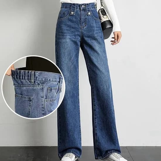 하이웨스트 허리밴딩 데님 팬츠