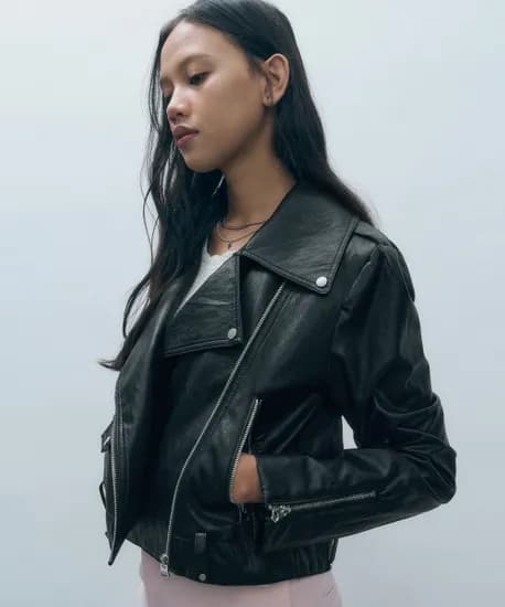 몽돌 데님 믹스 페이크 레더 자켓 블랙 MDJK027BLACK