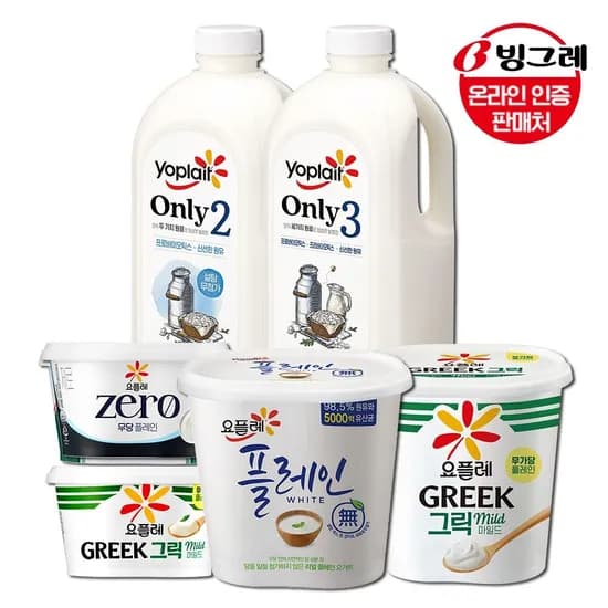 빙그레 요플레 only2/only3 플레인 요거트 1.8L 3개