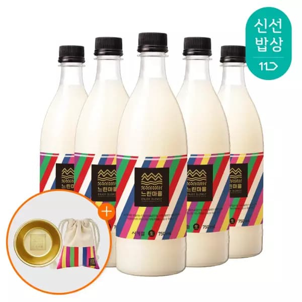 배상면주가 느린마을막걸리 5병 양은잔 복주머니