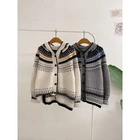 허니제이 숄디 노르딕 패턴 후드 버튼 가디건