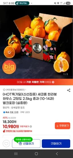 하우스 한라봉 2.5kg 중과 10,980원 무배