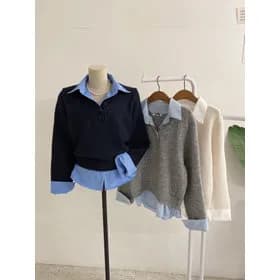 허니제이 아리타 카라 셔츠 레이어드 버튼 울 니트 19,920원