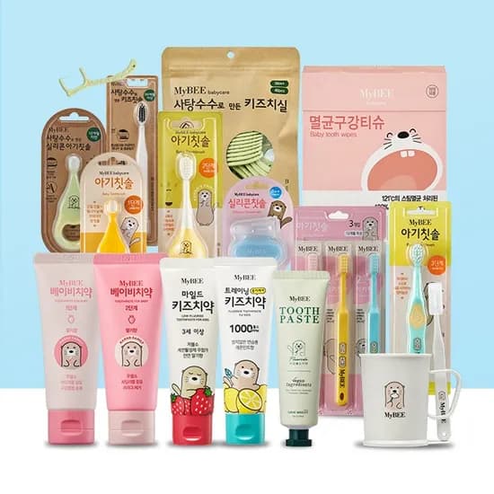CJ/ 마이비 사탕수수 칫솔 양치컵 세트+어린이 비건불소치약 딸기향 13,900원 무배
