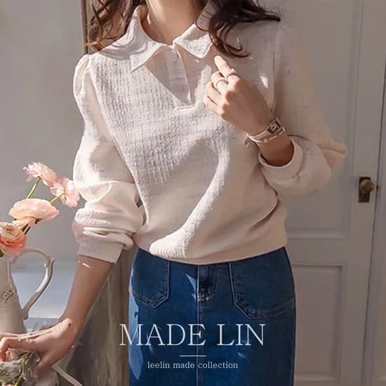 리린 메이빈 반오픈카라 트위드 티 28,950원 무배(착샷)