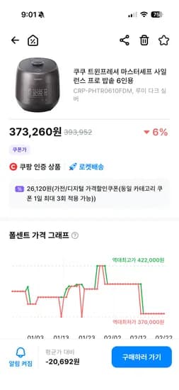 쿠쿠 트윈프레셔 마스터셰프 사일런스 프로 밥솥 6인용