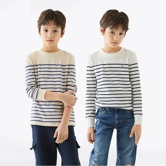 타미힐피거 키즈 스트라이프 크루넥 긴팔티