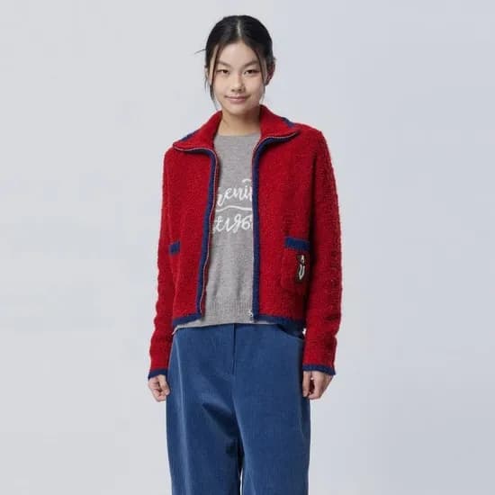 베네통 퍼피 포켓 부클 집업 가디건