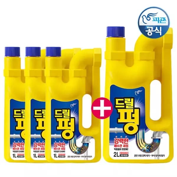 피죤 배수구세정제 드릴펑 1L 3개 2L 1개