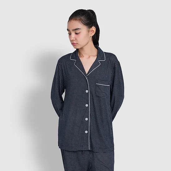 자주 피치스킨 체크 10부 파자마 세트