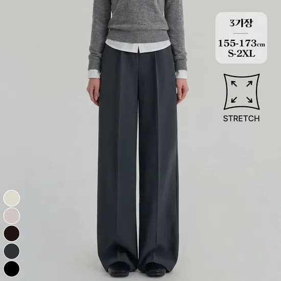 포레스트핏 핀턱 와이드 스판 밴딩 슬랙스