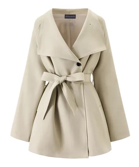 클래식 빅 라펠 허리 스트랩 하프 트렌치 자켓