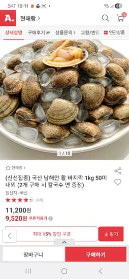 바지락 1kg 50미 내외