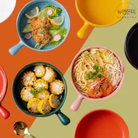뉴엔온미 손잡이 앞접시 세라믹 도자기 캐릭터 플레이트 오븐용 접시