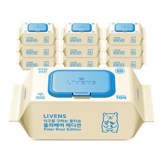 지구를 구하는 생분해 물티슈 폴라베어 에디션 70매 10팩