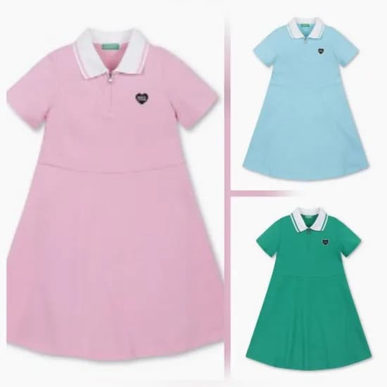 베네통키즈 여름 피케 반팔 원피스