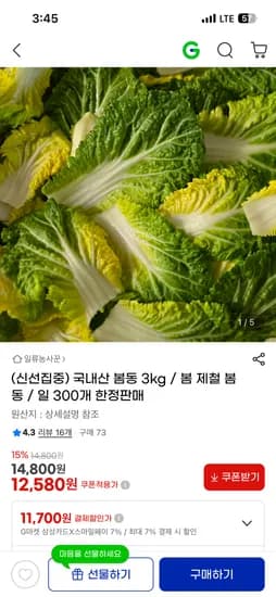 국내산 봄동 3kg
