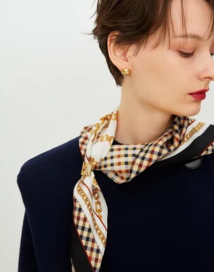 닥스 아이보리 체인프린트 삼각스카프 링 세트