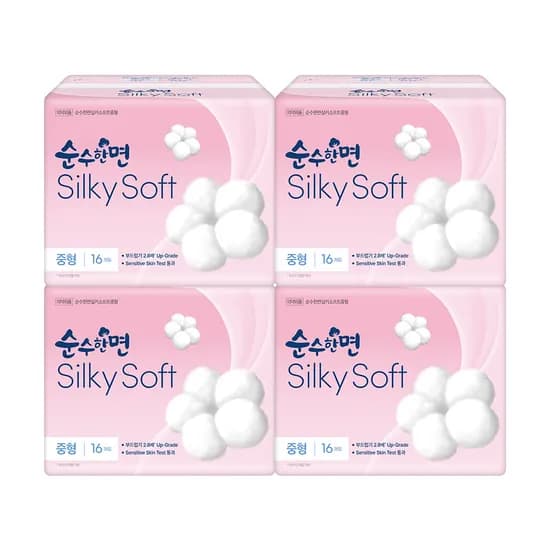 순수한면 실키소프트 중형 생리대 16p x 4팩 총 64개