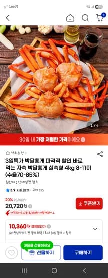 산지직송 박달홍게 4kg 8-11미