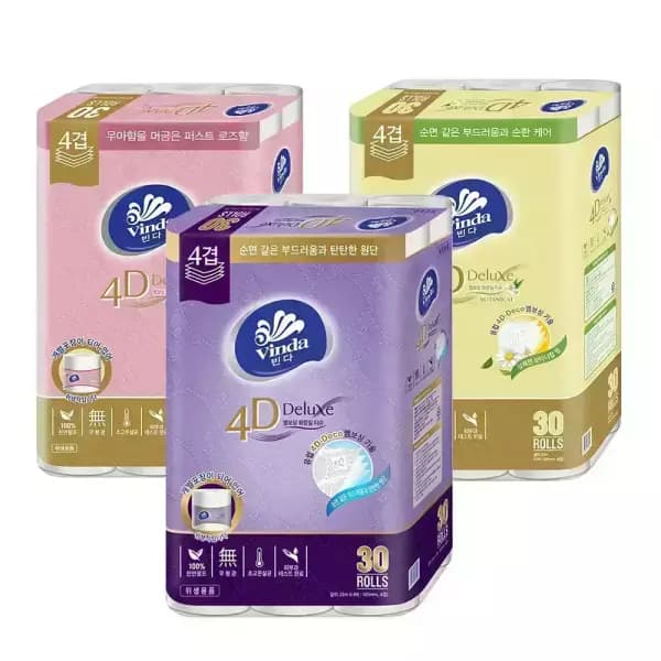 빈다 4D 엠보싱 4겹 롤 화장지 60롤 23m