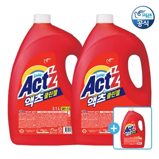 피죤 액츠 세탁세제 클린젤 겸용 3.1L 2+1 3개