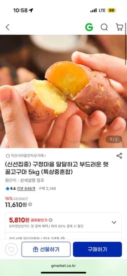 구정마을 달달하고 부드러운 햇 꿀고구마 5kg 특상중혼합