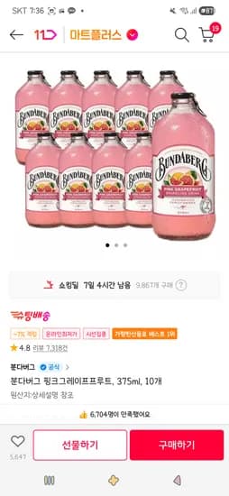 분다버그 핑크그레이프프루트, 375ml, 10개 17,230원(티멤,카페머니)