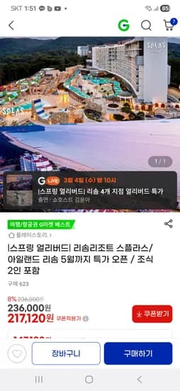 스프링 얼리버드 리솜리조트 스플라스/아일랜드 리솜(217,120원)