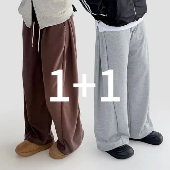 1+1 남녀 와이드 스웻 사이드핀턱 커브드 밴딩팬츠 26580원
