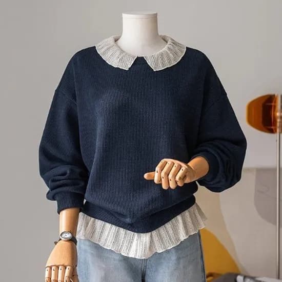 에이린 프릴 배색 티셔츠 빅사이즈