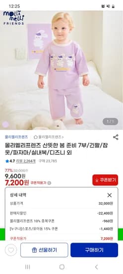 몰리멜리프렌즈 7부 실내복/잠옷/파자마 등 7,200원~