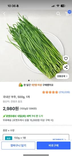 국내산 부추 500g 2,980원