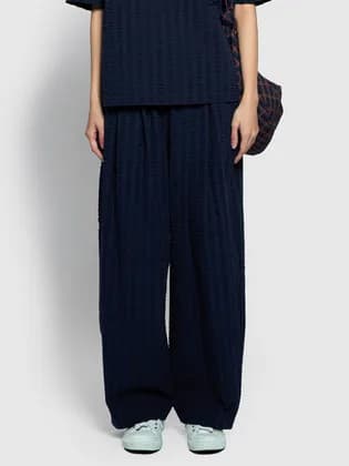 자주 여 코튼 시어서커 밴딩 팬츠 네이비