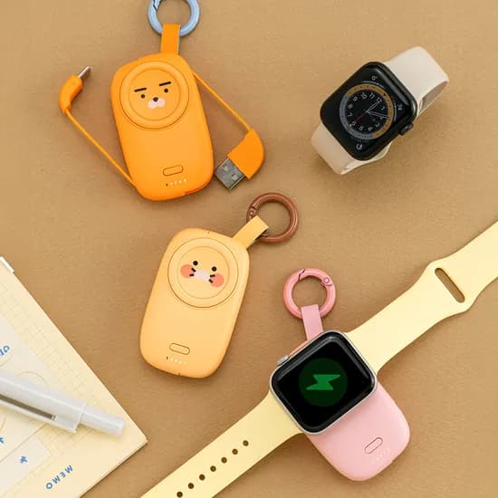 카카오프렌즈 애플워치톡 케이블형 무선 충전 보조 배터리 1200mAh 9900원