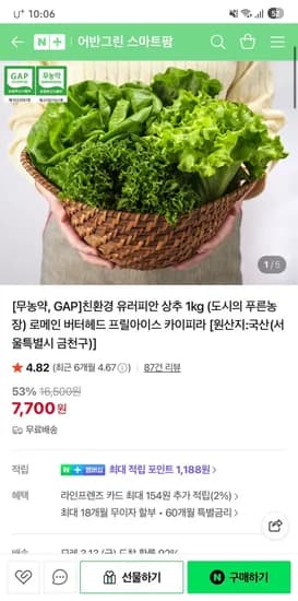 어반그린 스마트팜 무농약 유러피안 상추 1kg 7,700원 무배